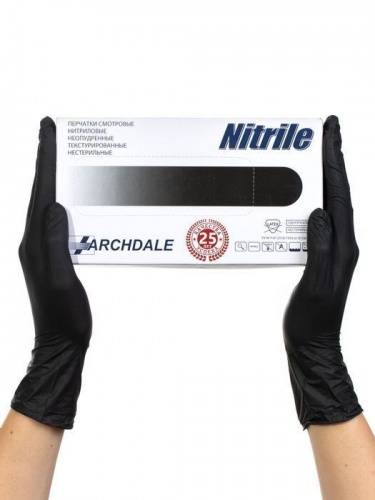 NITRILE ARCHDALE перчатки смотровые, нитриловые, неопудренные, текстурированные, нестирильные, черные XS, 50 пар фото 4